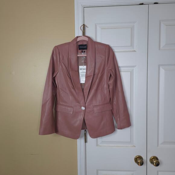 Wildfang Empower Vegan Leather Tux Blazer Rose Brown Size S - Picture 2 of 9
